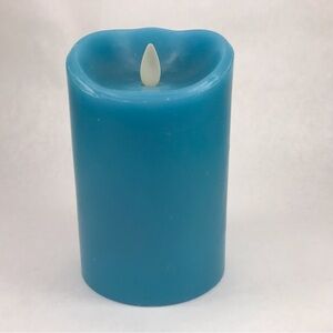 Luminaria Flameless LED Battery Operated Flickering Pillar Candle Blue Timer